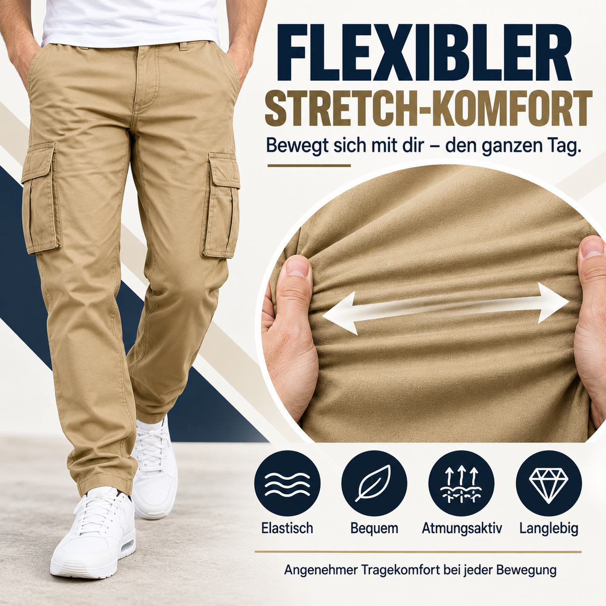 Flexibler Stretch-Komfort Herren Cargo-Hose
